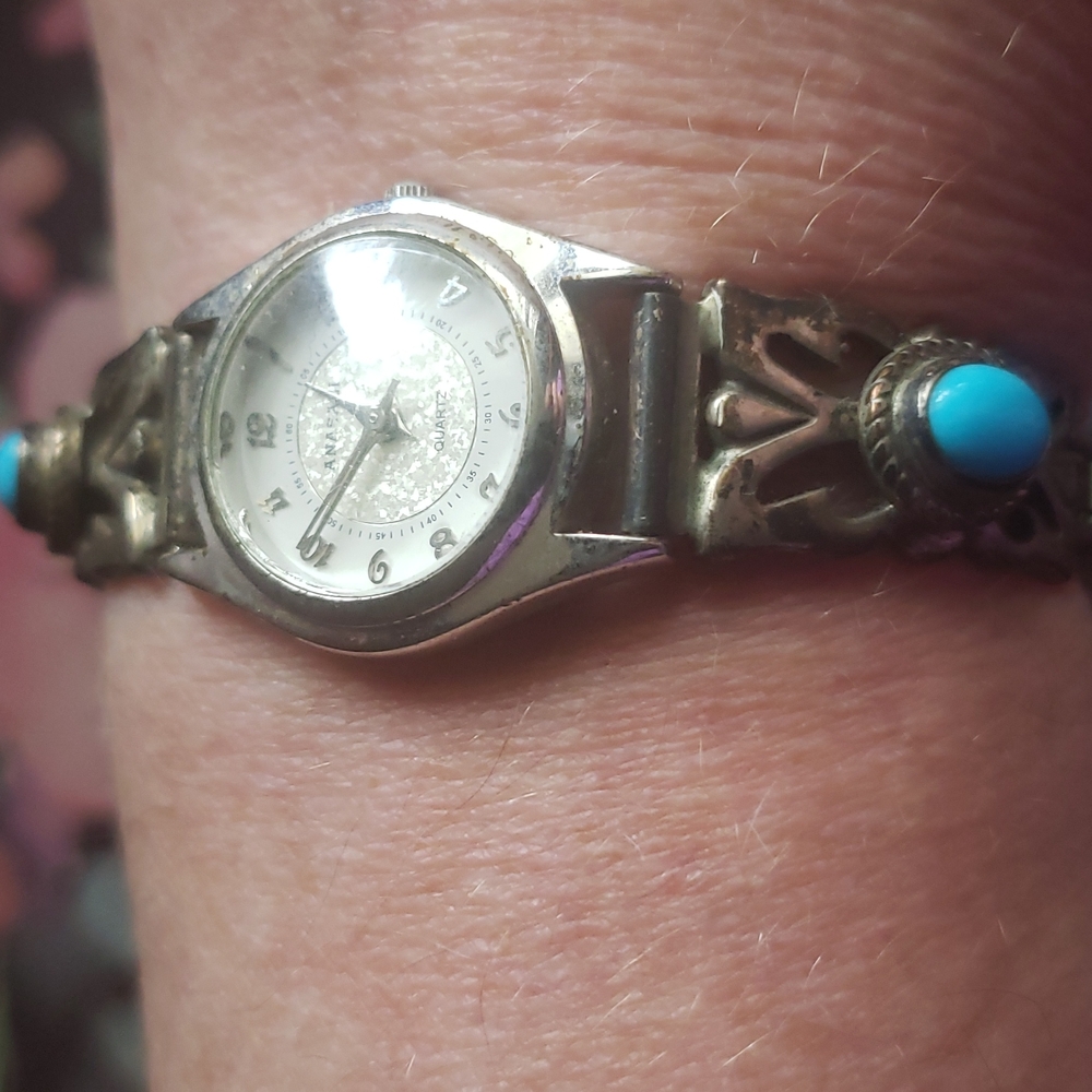Navajo Silver & Turquoise Watch with Large Turquoise Stones